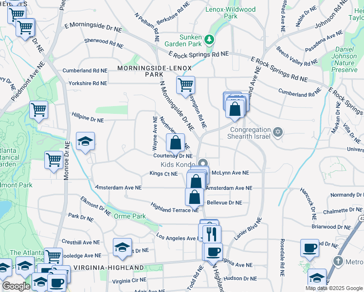 map of restaurants, bars, coffee shops, grocery stores, and more near 1324 Northview Avenue Northeast in Atlanta