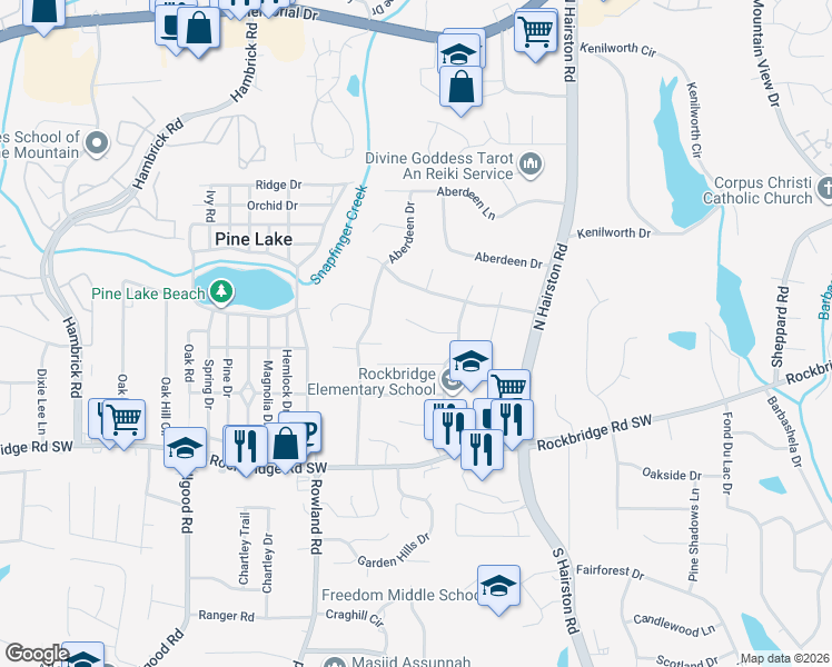 map of restaurants, bars, coffee shops, grocery stores, and more near 4637 ROUSAY Court in Stone Mountain