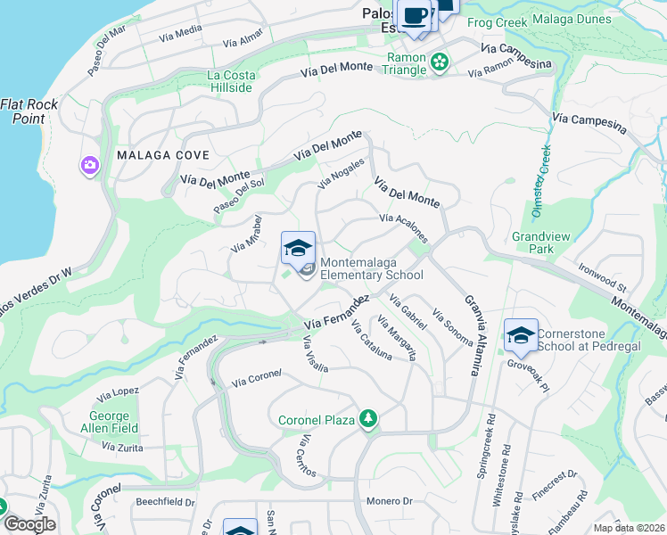 map of restaurants, bars, coffee shops, grocery stores, and more near 1120 Vía Nogales in Palos Verdes Estates