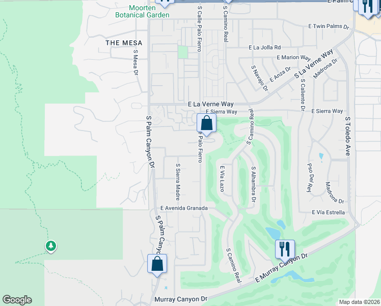 map of restaurants, bars, coffee shops, grocery stores, and more near 340 East San Jose Road in Palm Springs