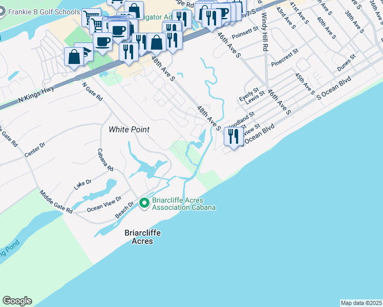 map of restaurants, bars, coffee shops, grocery stores, and more near 100 Ocean Creek Drive in Myrtle Beach