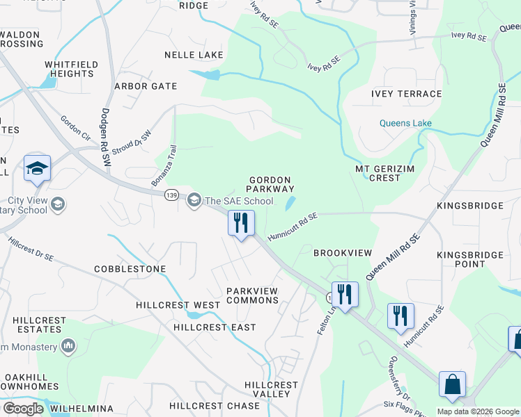 map of restaurants, bars, coffee shops, grocery stores, and more near 6733 Rioca Circle Southeast in Mableton