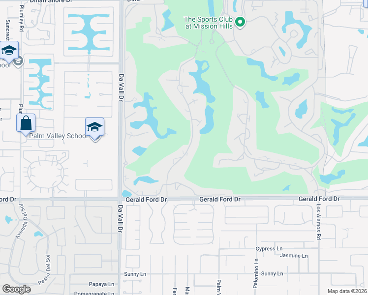 map of restaurants, bars, coffee shops, grocery stores, and more near 101 Mission Hills Drive in Rancho Mirage