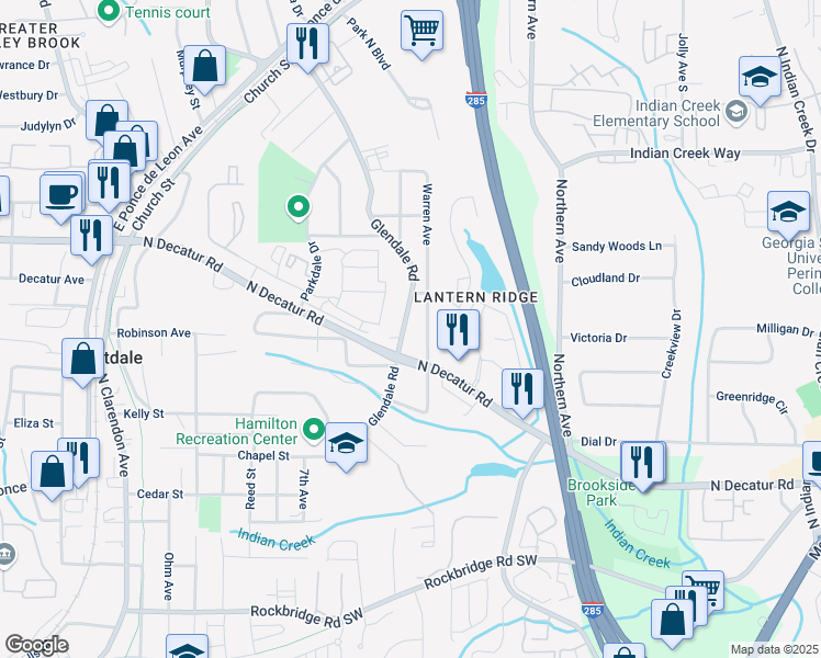 map of restaurants, bars, coffee shops, grocery stores, and more near 503 Glendale Road in Scottdale