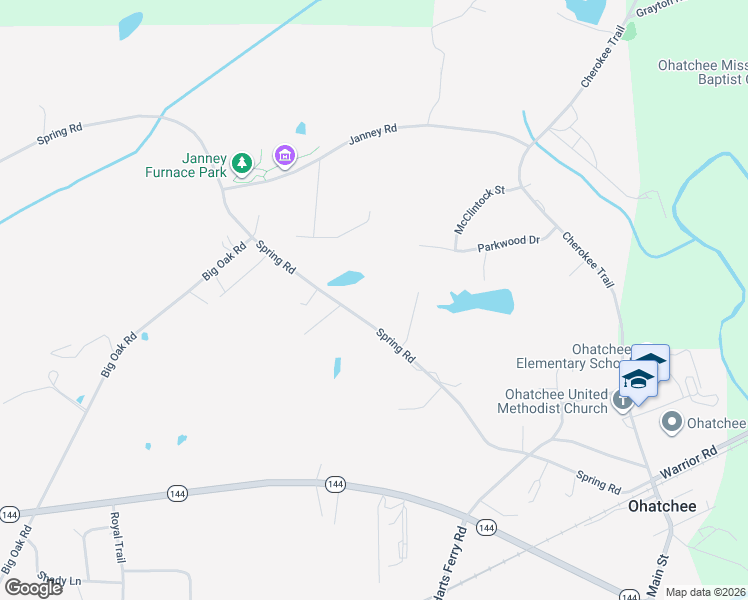 map of restaurants, bars, coffee shops, grocery stores, and more near 1507 Spring Road in Ohatchee