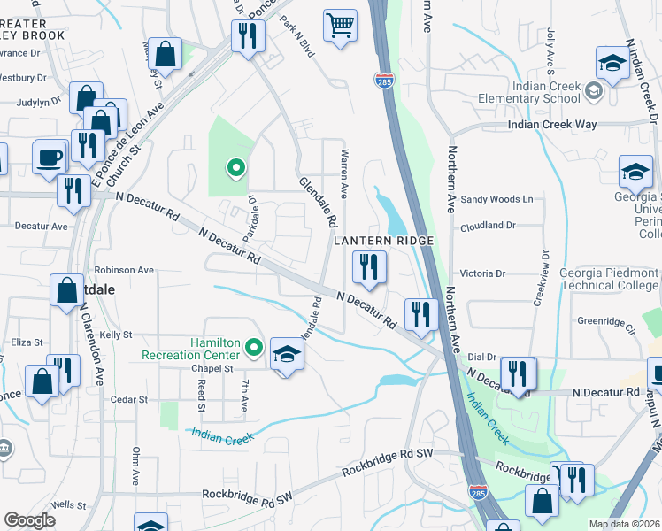 map of restaurants, bars, coffee shops, grocery stores, and more near 495 Glendale Road in Scottdale