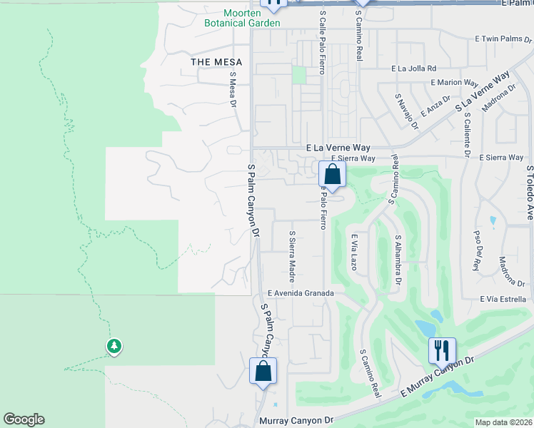 map of restaurants, bars, coffee shops, grocery stores, and more near 220 Oro Prado in Palm Springs
