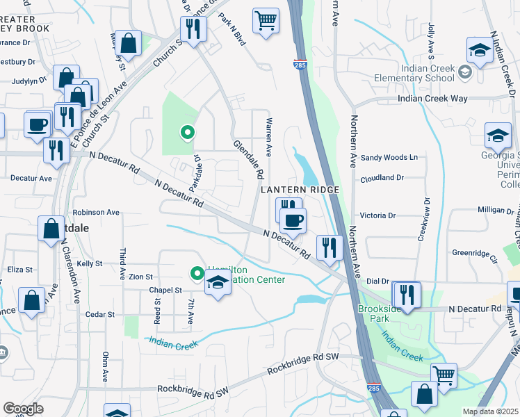 map of restaurants, bars, coffee shops, grocery stores, and more near 503 Glendale Road in Scottdale