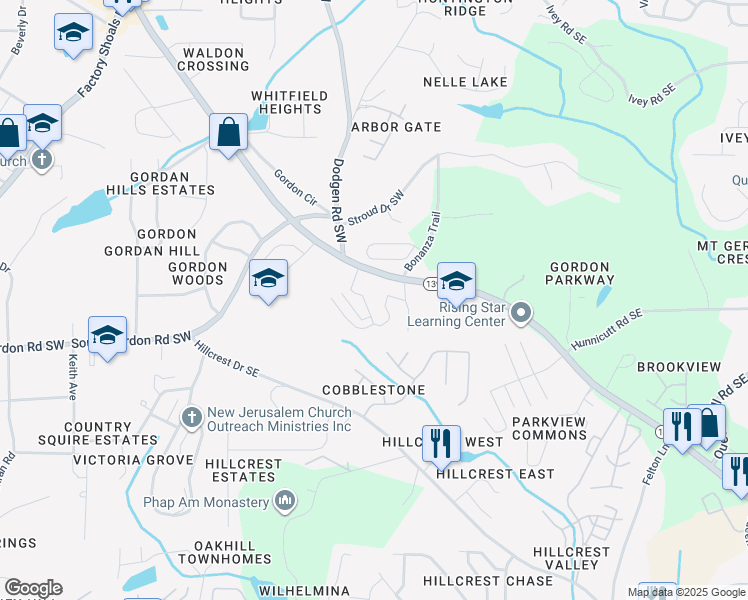 map of restaurants, bars, coffee shops, grocery stores, and more near 6660 Mableton Parkway Southeast in Mableton