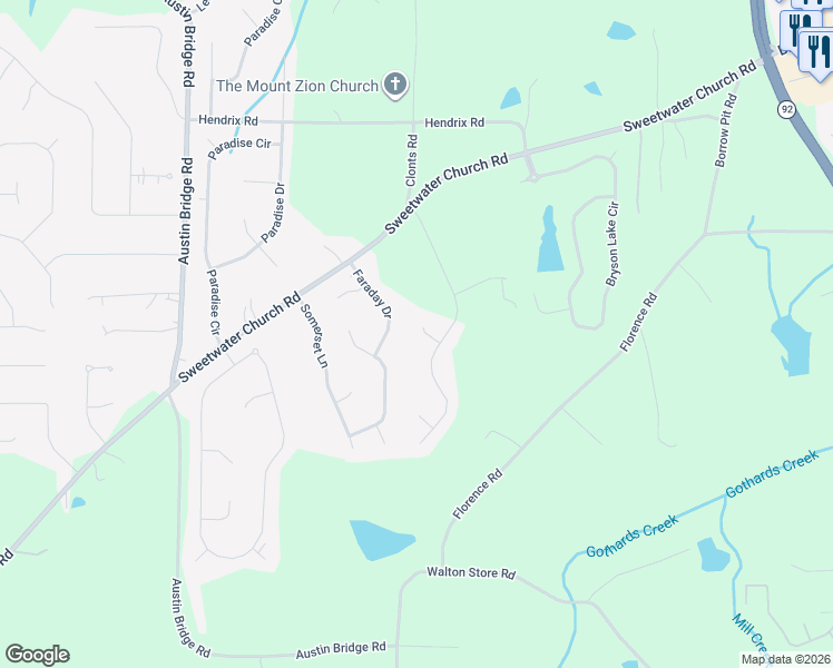 map of restaurants, bars, coffee shops, grocery stores, and more near 35 Glenbrook Court in Douglasville