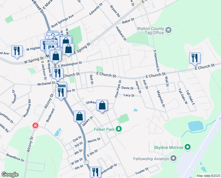 map of restaurants, bars, coffee shops, grocery stores, and more near 413 Knight Street in Monroe