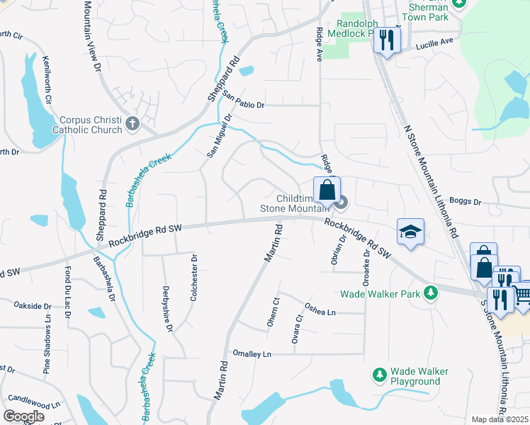 map of restaurants, bars, coffee shops, grocery stores, and more near 5350 Rockbridge Road Southwest in Stone Mountain