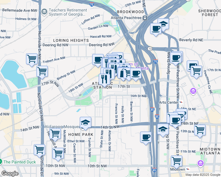 map of restaurants, bars, coffee shops, grocery stores, and more near in Atlanta