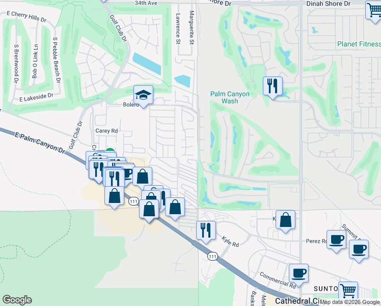 map of restaurants, bars, coffee shops, grocery stores, and more near 35 Calle De Los Vientos in Palm Springs