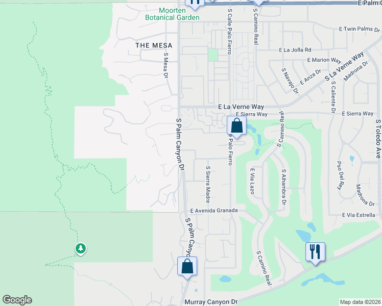 map of restaurants, bars, coffee shops, grocery stores, and more near 220 Oro Prado in Palm Springs
