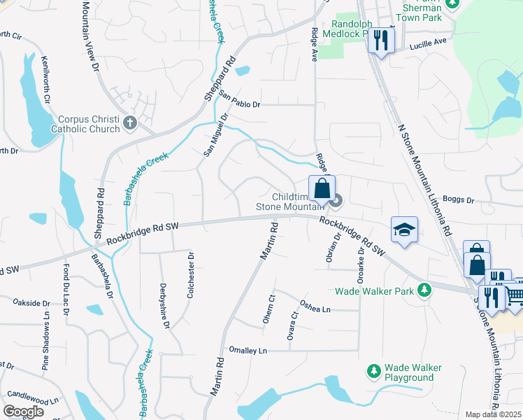 map of restaurants, bars, coffee shops, grocery stores, and more near 5350 Rockbridge Road Southwest in Stone Mountain