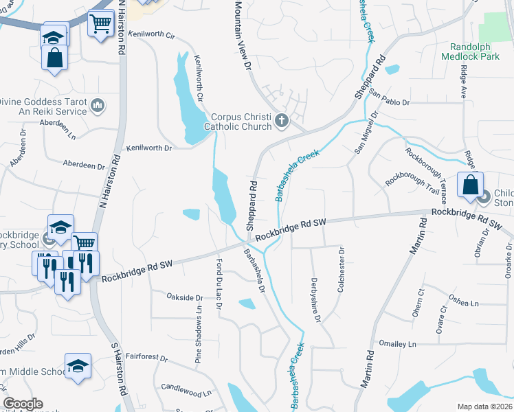map of restaurants, bars, coffee shops, grocery stores, and more near 5005 Owens Mill Trail in Stone Mountain
