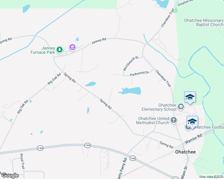 map of restaurants, bars, coffee shops, grocery stores, and more near 1607 Spring Road in Ohatchee