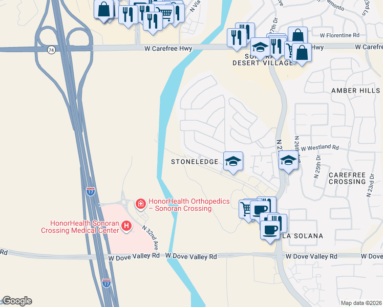 map of restaurants, bars, coffee shops, grocery stores, and more near 3019 West Laredo Lane in Phoenix
