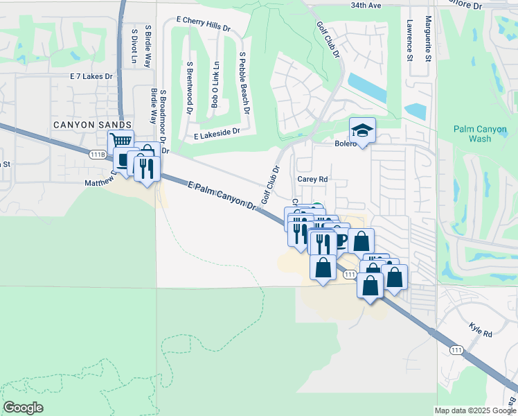map of restaurants, bars, coffee shops, grocery stores, and more near 2700 Lawrence Crossley Road in Palm Springs