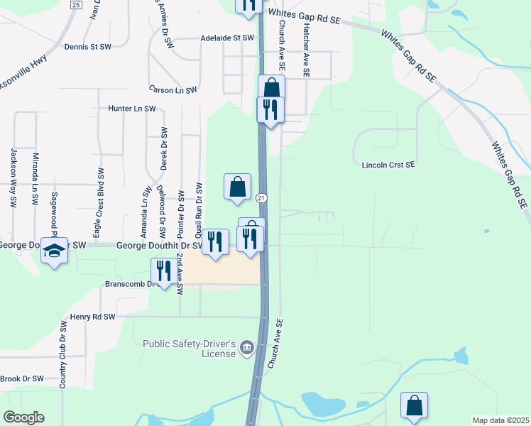 map of restaurants, bars, coffee shops, grocery stores, and more near 1560 Pelham Road South in Jacksonville