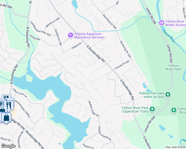 map of restaurants, bars, coffee shops, grocery stores, and more near 5172 Manitou Way in Stone Mountain