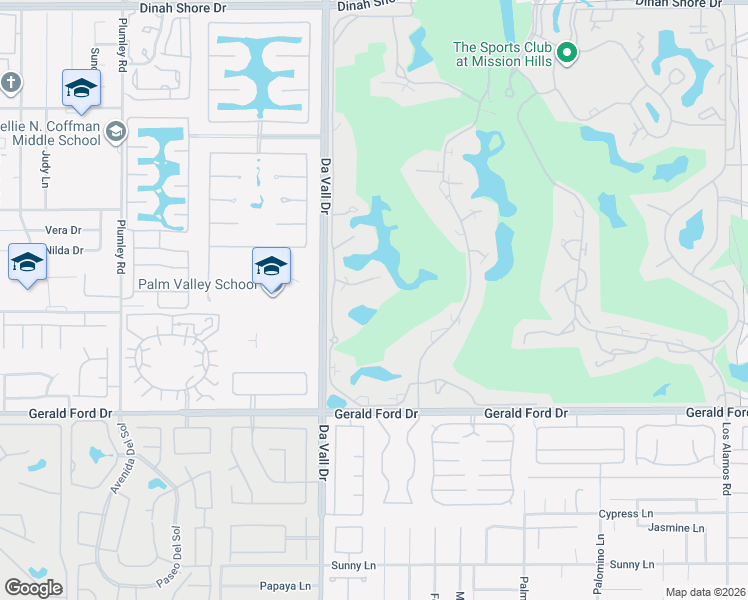 map of restaurants, bars, coffee shops, grocery stores, and more near 514 Desert West Drive in Rancho Mirage