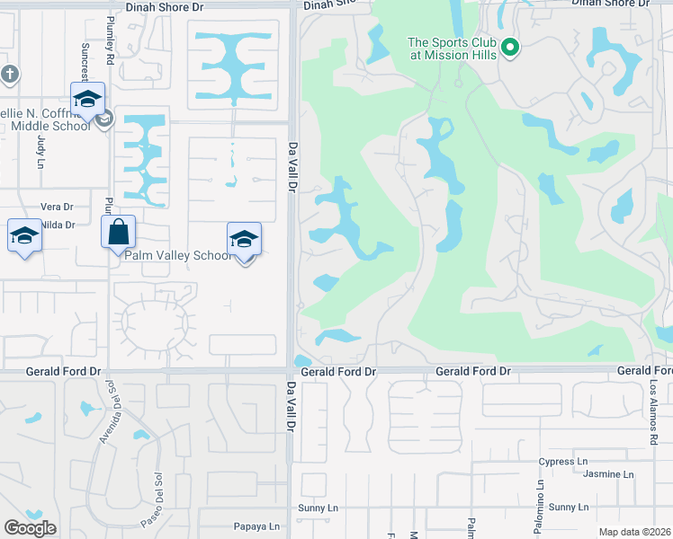 map of restaurants, bars, coffee shops, grocery stores, and more near 514 Desert West Drive in Rancho Mirage