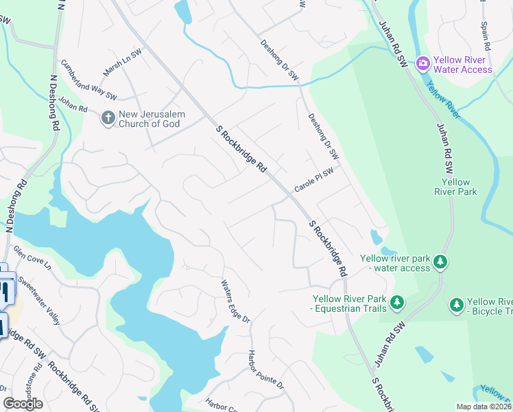 map of restaurants, bars, coffee shops, grocery stores, and more near 5145 Carole Place Southwest in Stone Mountain
