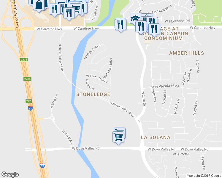 map of restaurants, bars, coffee shops, grocery stores, and more near 33719 North 29th Avenue in Phoenix