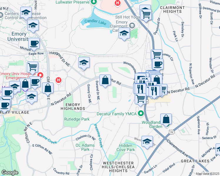 map of restaurants, bars, coffee shops, grocery stores, and more near 517 Princeton Way Northeast in Atlanta