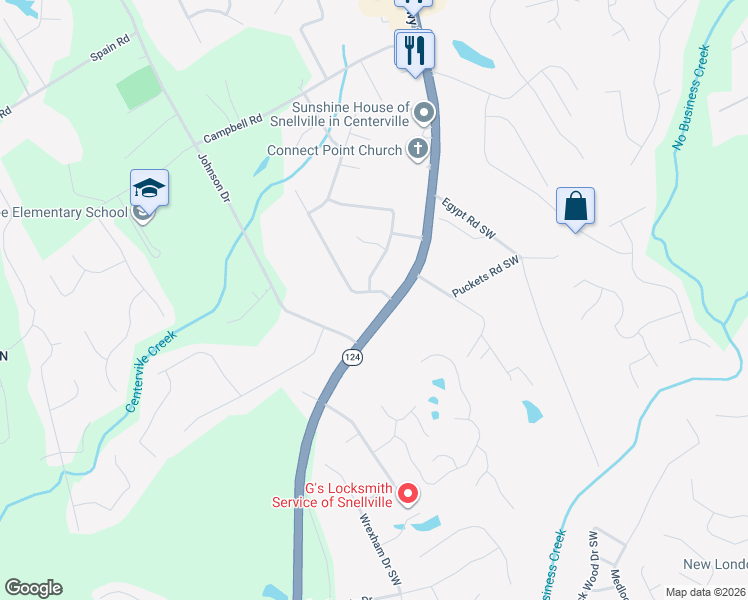 map of restaurants, bars, coffee shops, grocery stores, and more near 3874 Centerville Highway in Snellville
