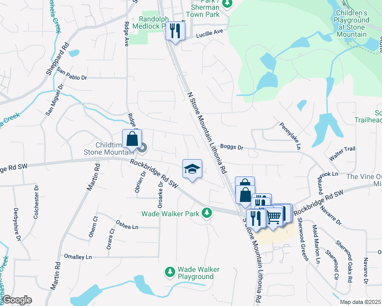 map of restaurants, bars, coffee shops, grocery stores, and more near 508 Jaywood Drive in Stone Mountain