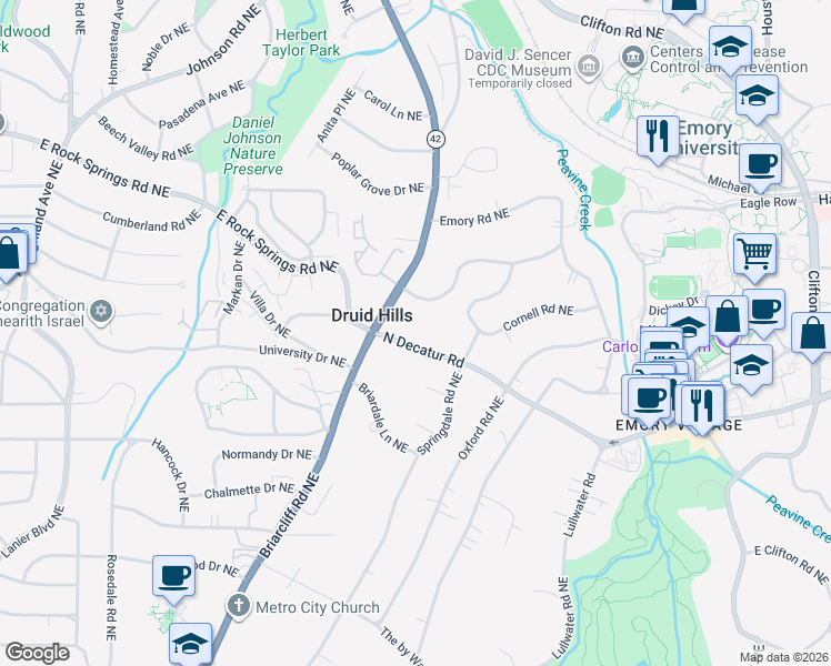 map of restaurants, bars, coffee shops, grocery stores, and more near 1302 North Decatur Road in Atlanta