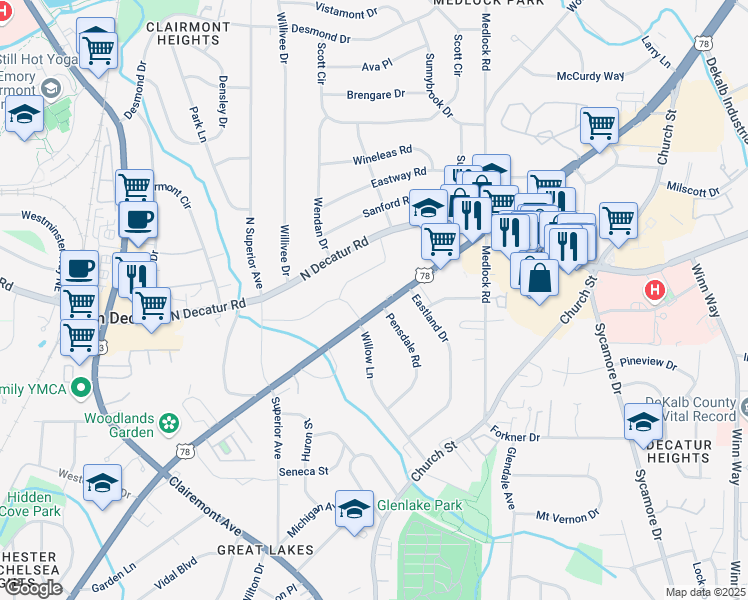 map of restaurants, bars, coffee shops, grocery stores, and more near 1368 Scott Boulevard in Decatur