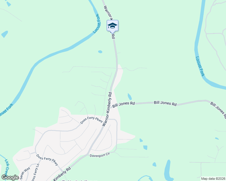 map of restaurants, bars, coffee shops, grocery stores, and more near 8759 Warrior-Kimberly Road in Warrior