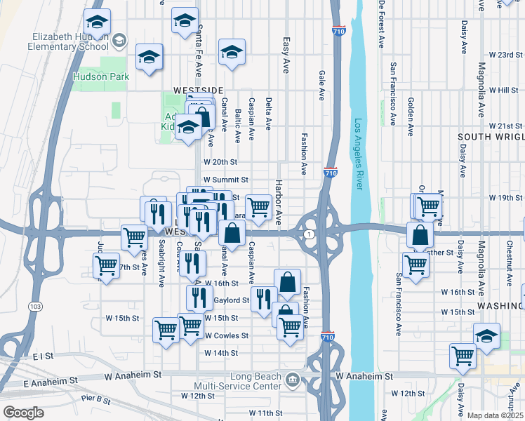 map of restaurants, bars, coffee shops, grocery stores, and more near in Carson