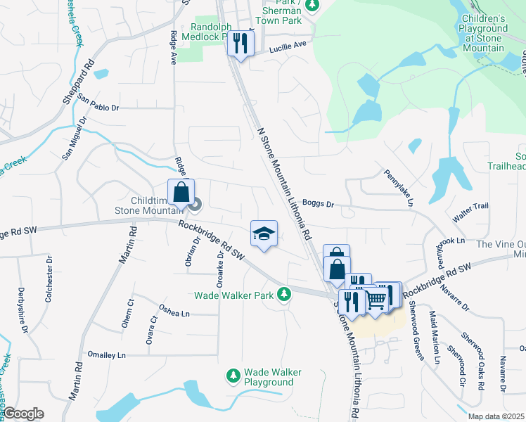 map of restaurants, bars, coffee shops, grocery stores, and more near 508 Jaywood Drive in Stone Mountain