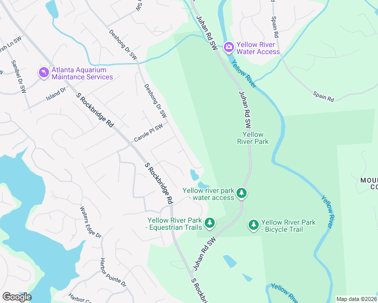 map of restaurants, bars, coffee shops, grocery stores, and more near 3406 Deshong Drive Southwest in Stone Mountain