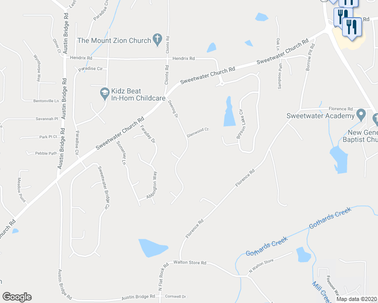 map of restaurants, bars, coffee shops, grocery stores, and more near 275 Deering Drive in Douglasville