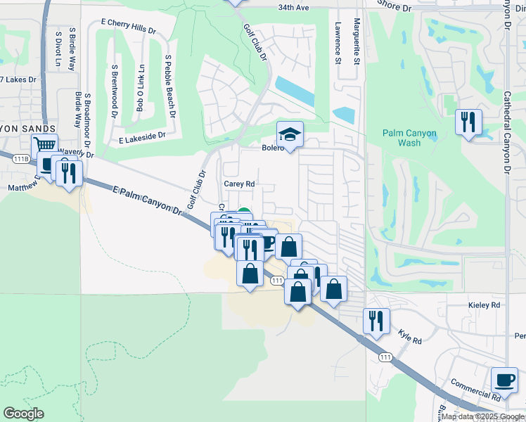 map of restaurants, bars, coffee shops, grocery stores, and more near 35297 District East Street in Cathedral City