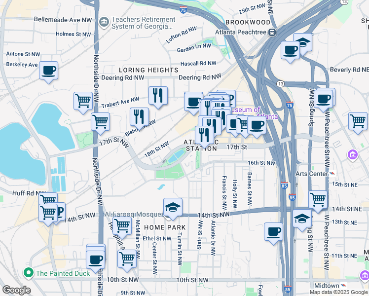 map of restaurants, bars, coffee shops, grocery stores, and more near in Atlanta