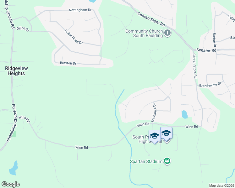 map of restaurants, bars, coffee shops, grocery stores, and more near 132 Brookwood Crossing in Douglasville