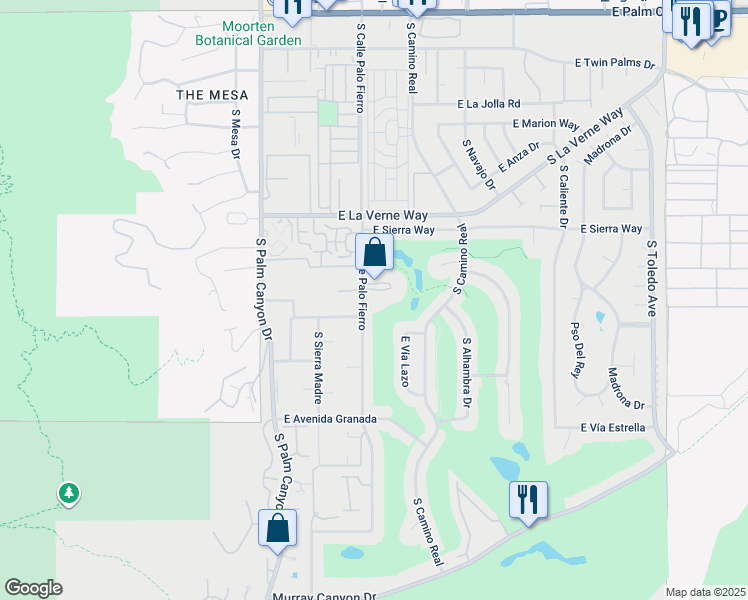 map of restaurants, bars, coffee shops, grocery stores, and more near 2300 South Calle Palo Fierro in Palm Springs