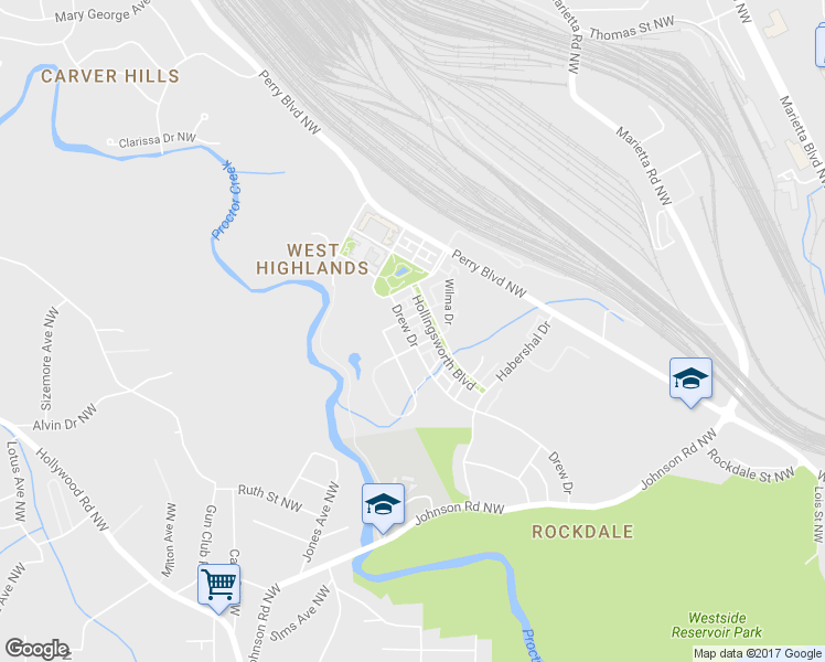 map of restaurants, bars, coffee shops, grocery stores, and more near 1787 Drew Drive in Atlanta