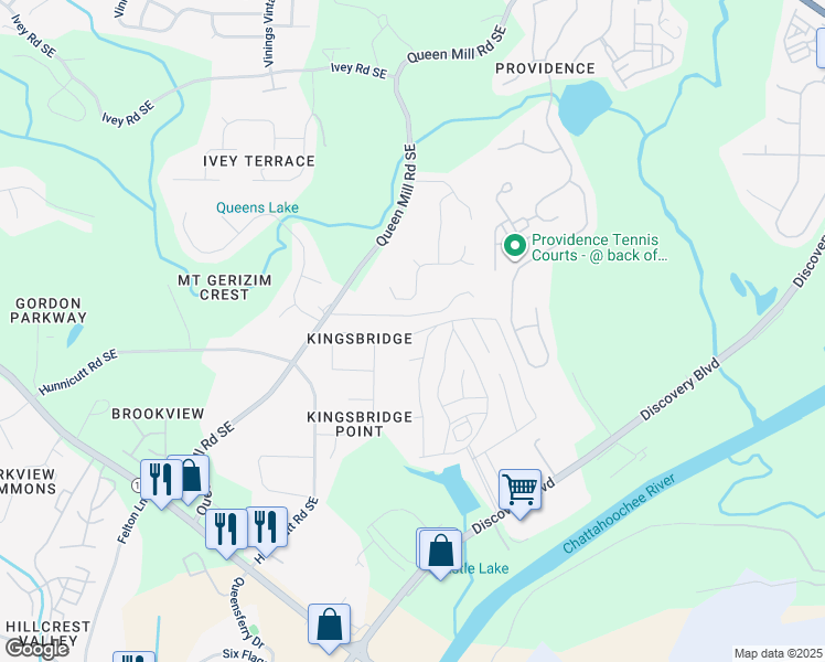 map of restaurants, bars, coffee shops, grocery stores, and more near 109 Lindsey Court in Mableton