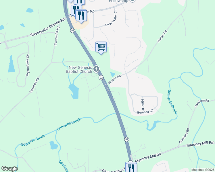 map of restaurants, bars, coffee shops, grocery stores, and more near in Douglasville