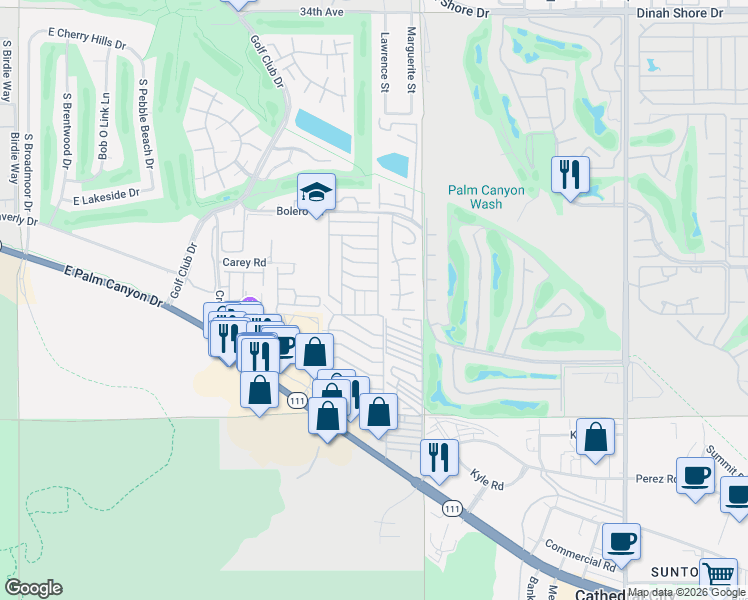 map of restaurants, bars, coffee shops, grocery stores, and more near 177 Club Circle Drive in Palm Springs