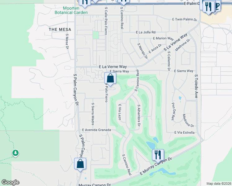 map of restaurants, bars, coffee shops, grocery stores, and more near 2320 South Via Lazo in Palm Springs