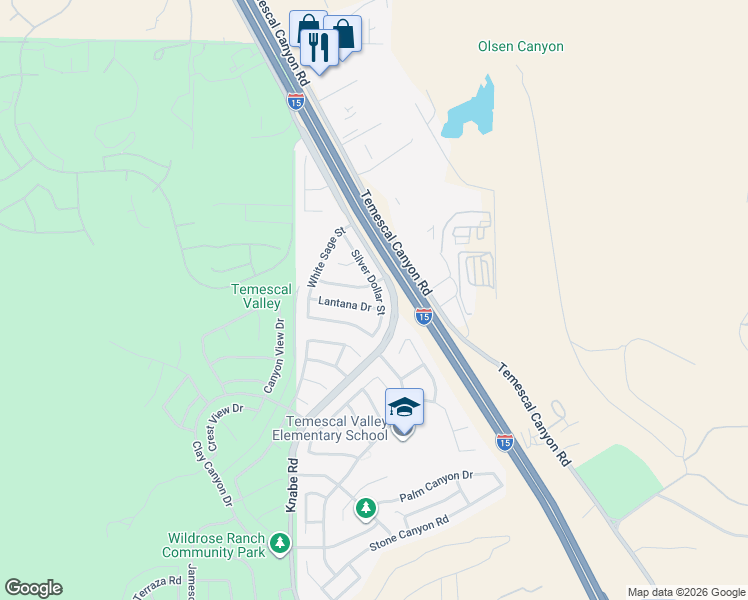 map of restaurants, bars, coffee shops, grocery stores, and more near 9219 Lantana Drive in Corona